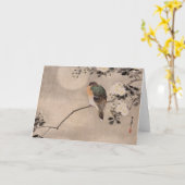 Vogelkop op een tak van een bloeiende boom kaart (Gele Bloem)