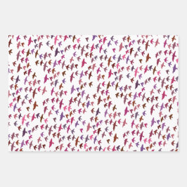 Vogelkoppel in roze en Paars Inpakpapier Vel