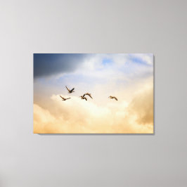 Vogelkoppel tijdens de vlucht canvas afdruk