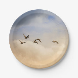 Vogelkoppel tijdens de vlucht papieren bordje