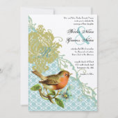  vogelkoraal Lagoon Endive Damask Wedding Kaart (Voorkant)