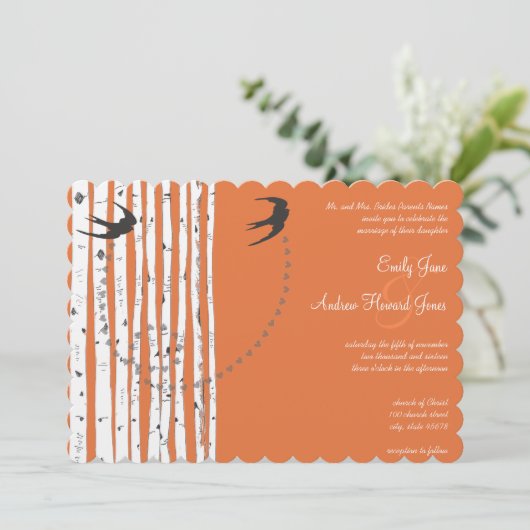  vogelkoraal - Roos - Vogelboom - uitnodiging (Staand voorkant)