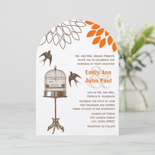  vogelkoraal uitbarsting Vloeiend huwelijk uitnodi Kaart (Staand voorkant)