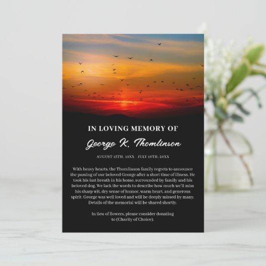 Vogelkudde bij Sunrise Dood aankondiging (Staand voorkant)