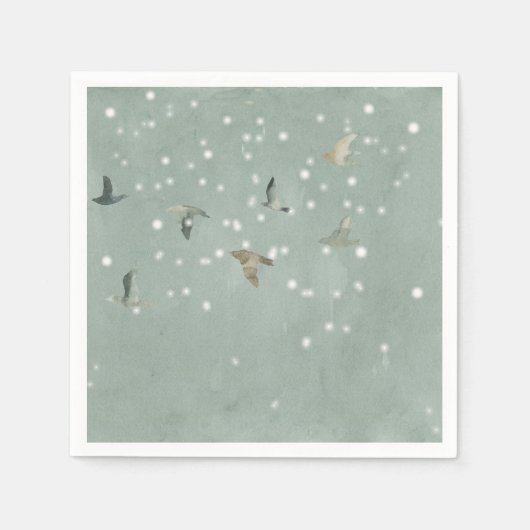 Vogelkudde in de sneeuwWaterverf Servet (Voorkant)