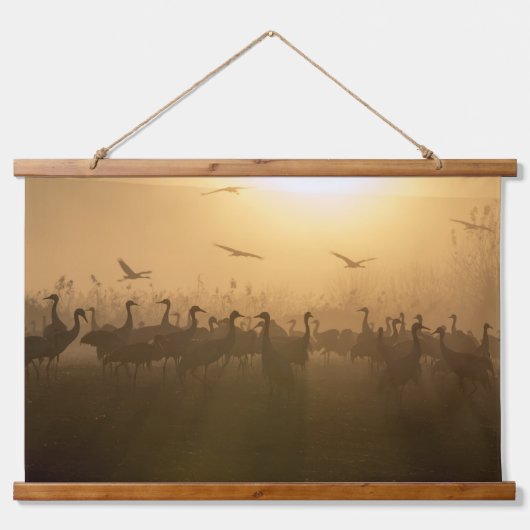 Vogelkudde van Cranes bij het Agamon HaHula, Israë Hangend Wandkleed (Voorkant)