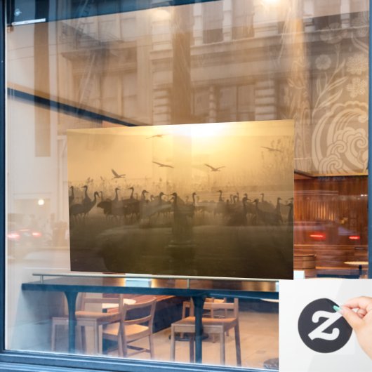 Vogelkudde van Cranes bij het Agamon HaHula, Israë Raamsticker (Cafe Raam)