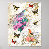  vogelkunst, bloemen, botervliegen, letters poster (Voorkant)