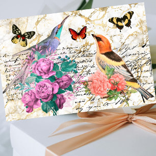  vogelkunst, bloemen oude letters loskoppelen tissuepapier