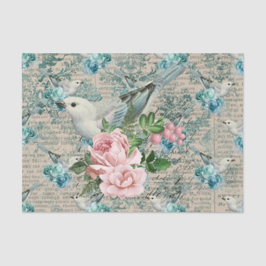  vogelkunst, bloemen oude letters weefsel papier (Voorkant)