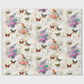  vogelkunst, bloemen, vlinders oude letters cadeaupapier (Vlak)