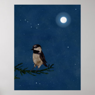 Vogelkunst, Chickadee, Moon, Stars, Big Dipper, Ni Poster