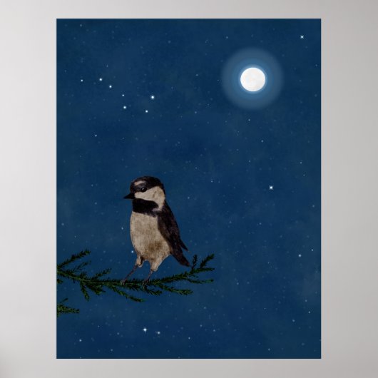 Vogelkunst, Chickadee, Moon, Stars, Big Dipper, Ni Poster (Voorkant)