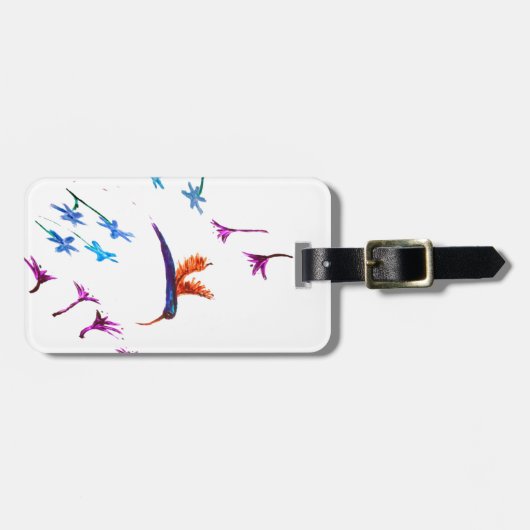 Vogelkunst Floral Hummingbird Custom Bagagelabel (Voorkant horizontaal)
