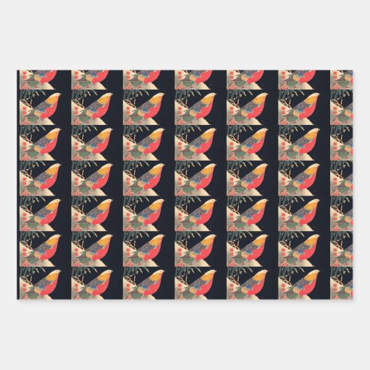  vogelkunst zwart inpakpapier vel (Voorkant 2)