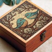 Vogelliefde  Gedempt Blauw Art Nouveau Tegeltje