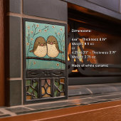 Vogelliefde  Gedempt Blauw Art Nouveau Tegeltje