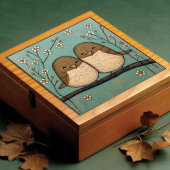 Vogelliefde  Gedempt Blauw Art Nouveau Tegeltje