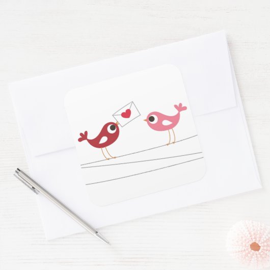 vogelliefdeskaart vierkante sticker (Envelop)