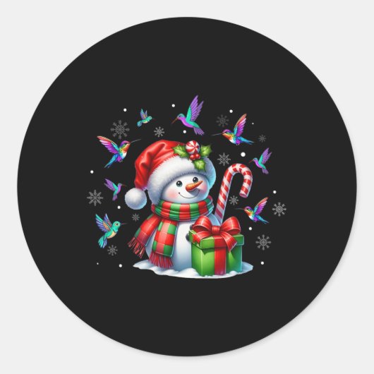 Vogelliefhebber Kolibries Sneeuwman Kerstman Hoed  Ronde Sticker (Voorkant)