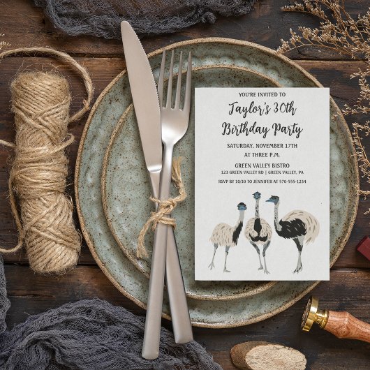 Vogelliefhebbers EMU thema verjaardagsfeestje Kaart