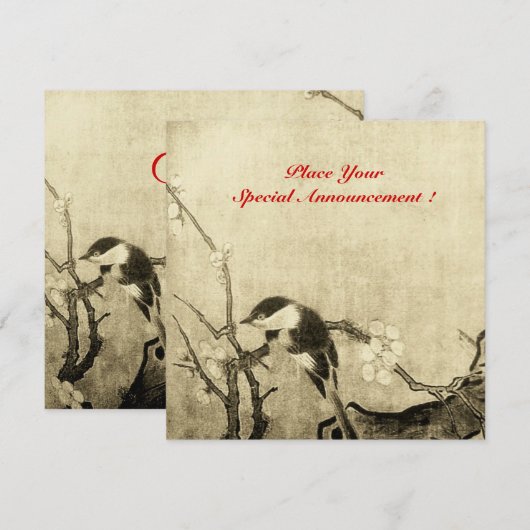 VOGELMONOGRAM, bruine sepia rood Aankondiging (Voorkant / Achterkant)