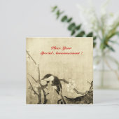 VOGELMONOGRAM, bruine sepia rood Aankondiging (Staand voorkant)