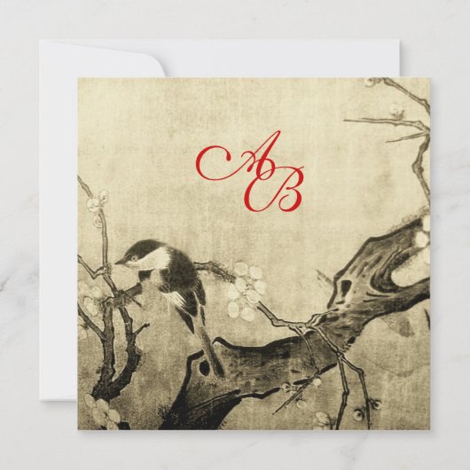 VOGELMONOGRAM, bruine sepia rood Aankondiging (Achterkant)