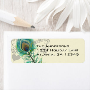 vogelmusical Peacock Feather Address Etiket