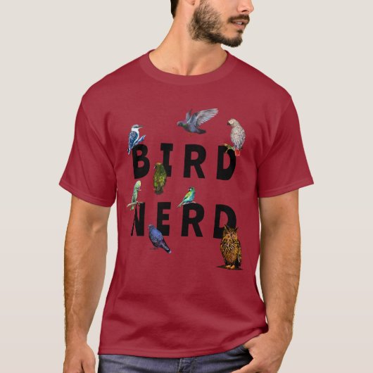 VOGELNERD, papegaaien, uil, duiven, kookaburra T-shirt (Voorkant)