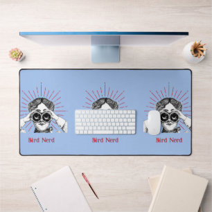 Vogelnerdvrouw verrekijker bureaumat