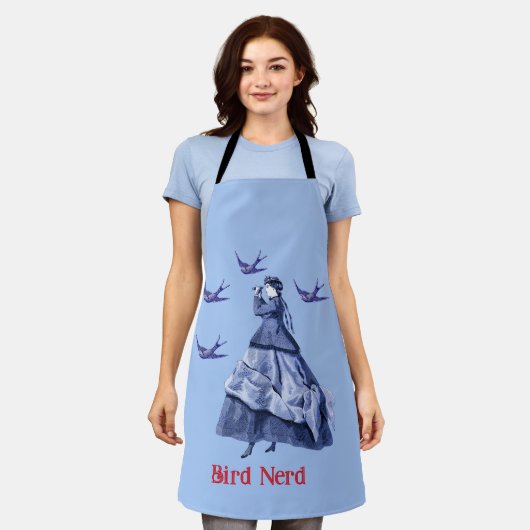 Vogelnerdvrouw verrekijker schort (Gedragen)