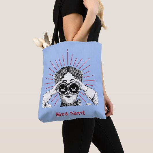 Vogelnerdvrouw verrekijker tote bag (Dichtbij)