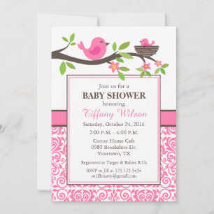 Vogelnest Baby Shower in Roze Kaart