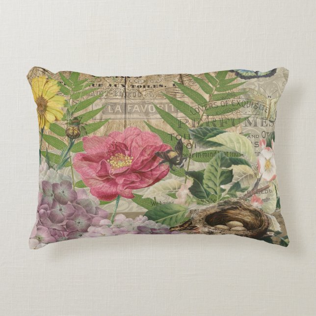 Vogelnest Bloementuin Bloem Vlinder Kunst Accent Kussen (Voorkant)