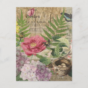 Vogelnest Bloementuin Bloem Vlinder Kunst Briefkaart
