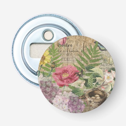 Vogelnest Bloementuin Bloem Vlinder Kunst Button Flesopener (Voorkant)
