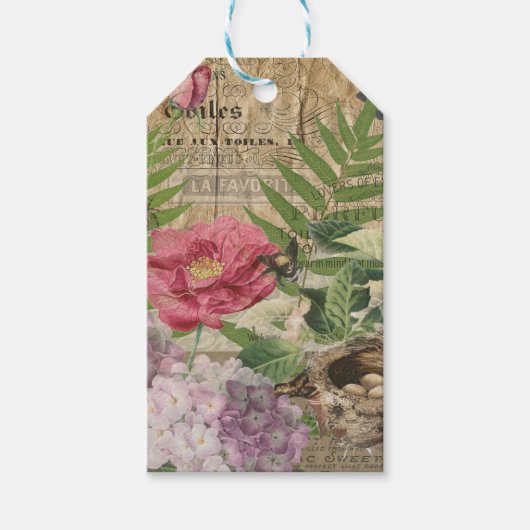 Vogelnest Bloementuin Bloem Vlinder Kunst Cadeaulabel (Voorkant)