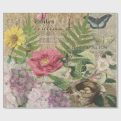 Vogelnest Bloementuin Bloem Vlinder Kunst Cadeaupapier (Vlak)