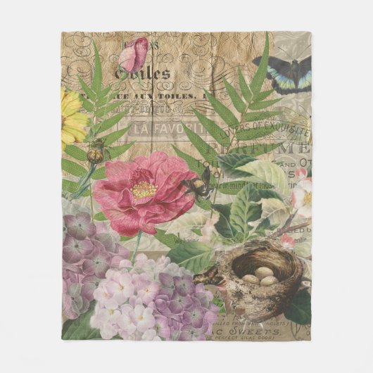 Vogelnest Bloementuin Bloem Vlinder Kunst Fleece Deken (Voorkant)