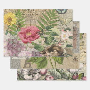 Vogelnest Bloementuin Bloem Vlinder Kunst Inpakpapier Vel