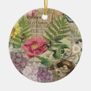 Vogelnest Bloementuin Bloem Vlinder Kunst Keramisch Ornament