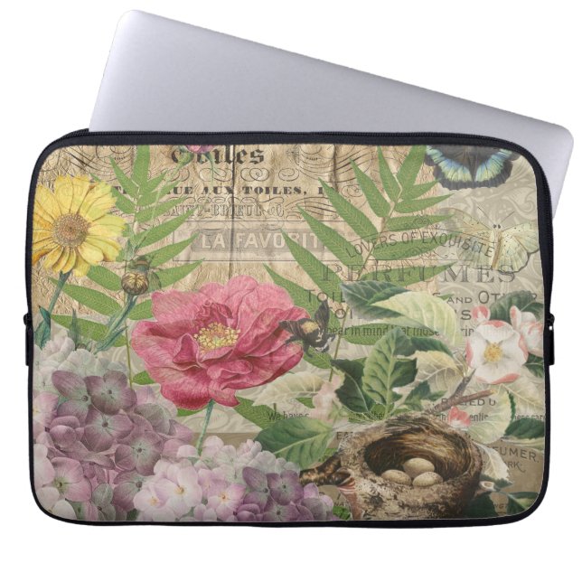 Vogelnest Bloementuin Bloem Vlinder Kunst Laptop Sleeve (Voorkant)