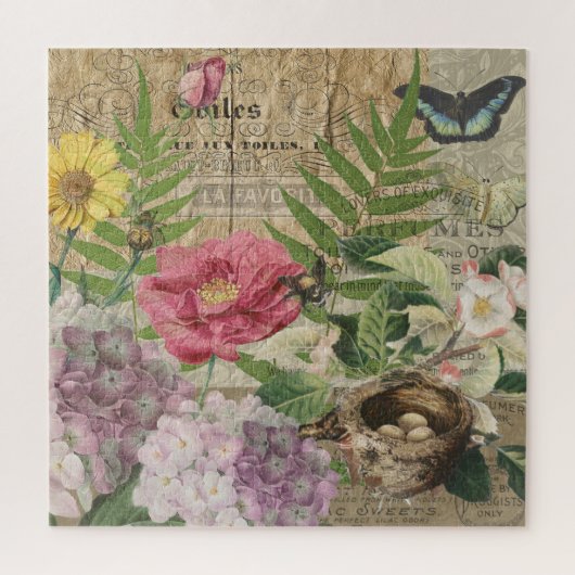 Vogelnest Bloementuin Bloem Vlinder Kunst Legpuzzel (Verticaal)