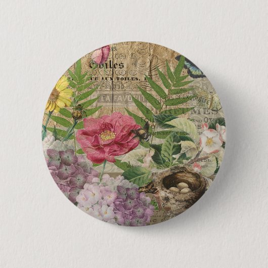 Vogelnest Bloementuin Bloem Vlinder Kunst Ronde Button 5,7 Cm (Voorkant)