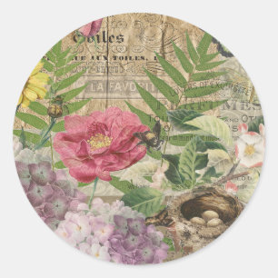 Vogelnest Bloementuin Bloem Vlinder Kunst Ronde Sticker