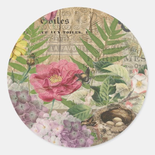 Vogelnest Bloementuin Bloem Vlinder Kunst Ronde Sticker (Voorkant)