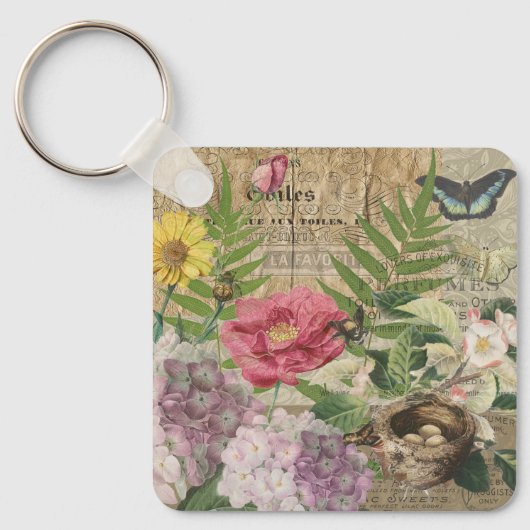Vogelnest Bloementuin Bloem Vlinder Kunst Sleutelhanger (Voorkant)