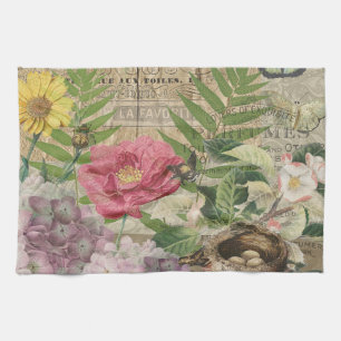 Vogelnest Bloementuin Bloem Vlinder Kunst Theedoek