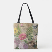 Vogelnest Bloementuin Bloem Vlinder Kunst Tote Bag (Achterkant)